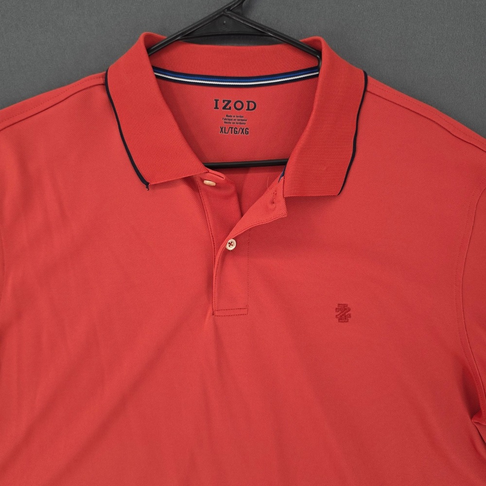 IZOD Advantage Performance Polo Mens XL Red Navy Tipping Short Sleeve Pique
